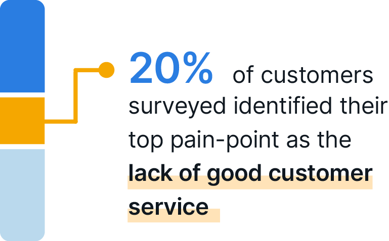 Graphic showing 20% of customers surveyed identified their top pain-point as the lack of good customer service.